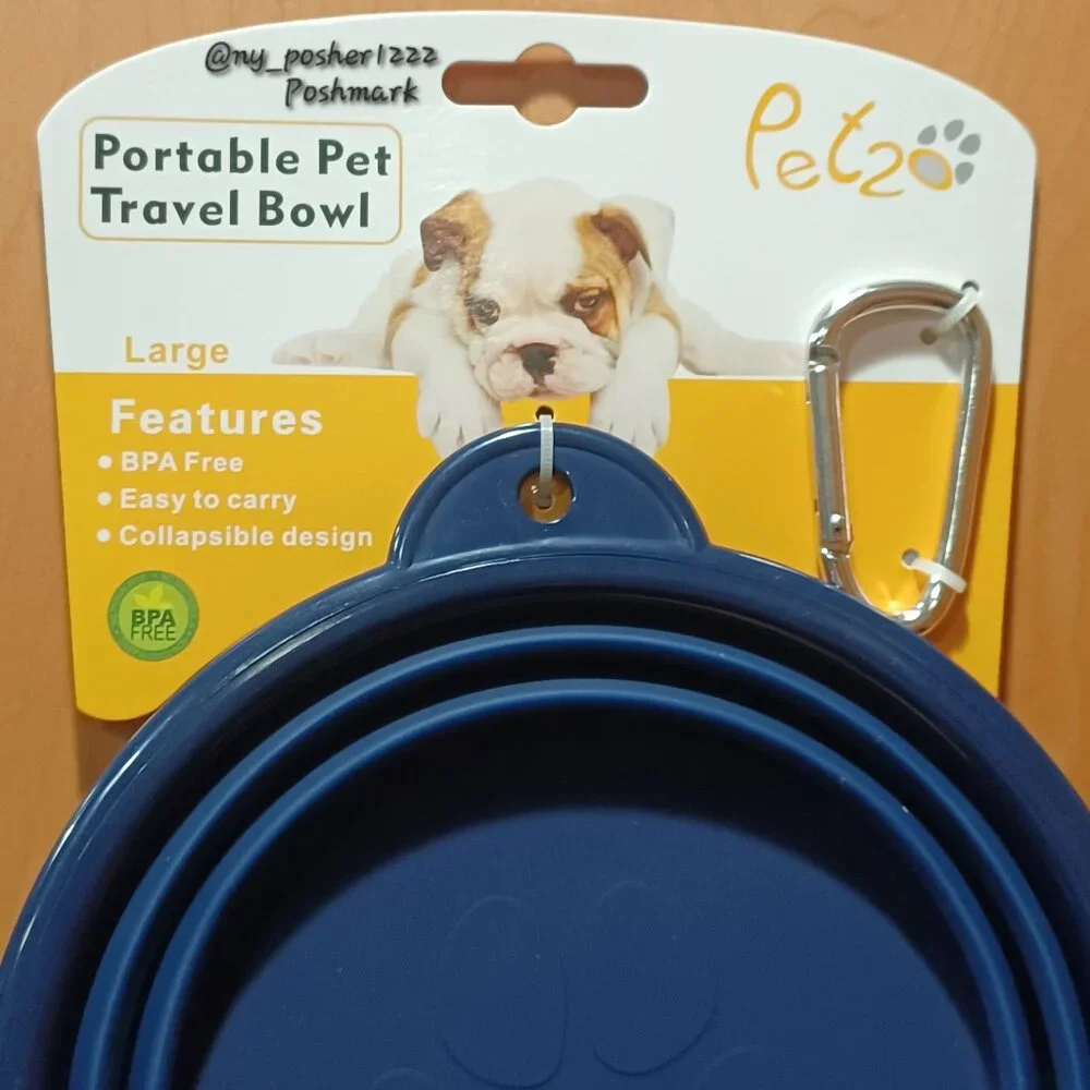 Pet₂O Silicone Round Travel Pet Bowl (Size Large) 🔴🔵
